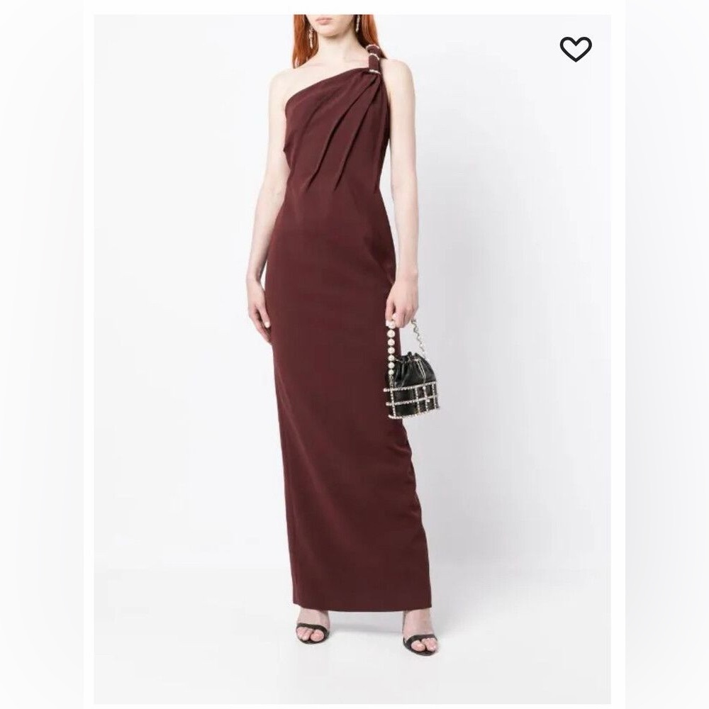 Rachel Gilbert Claudio Gown 
Elegant One-Shoulder Burgundy Dress